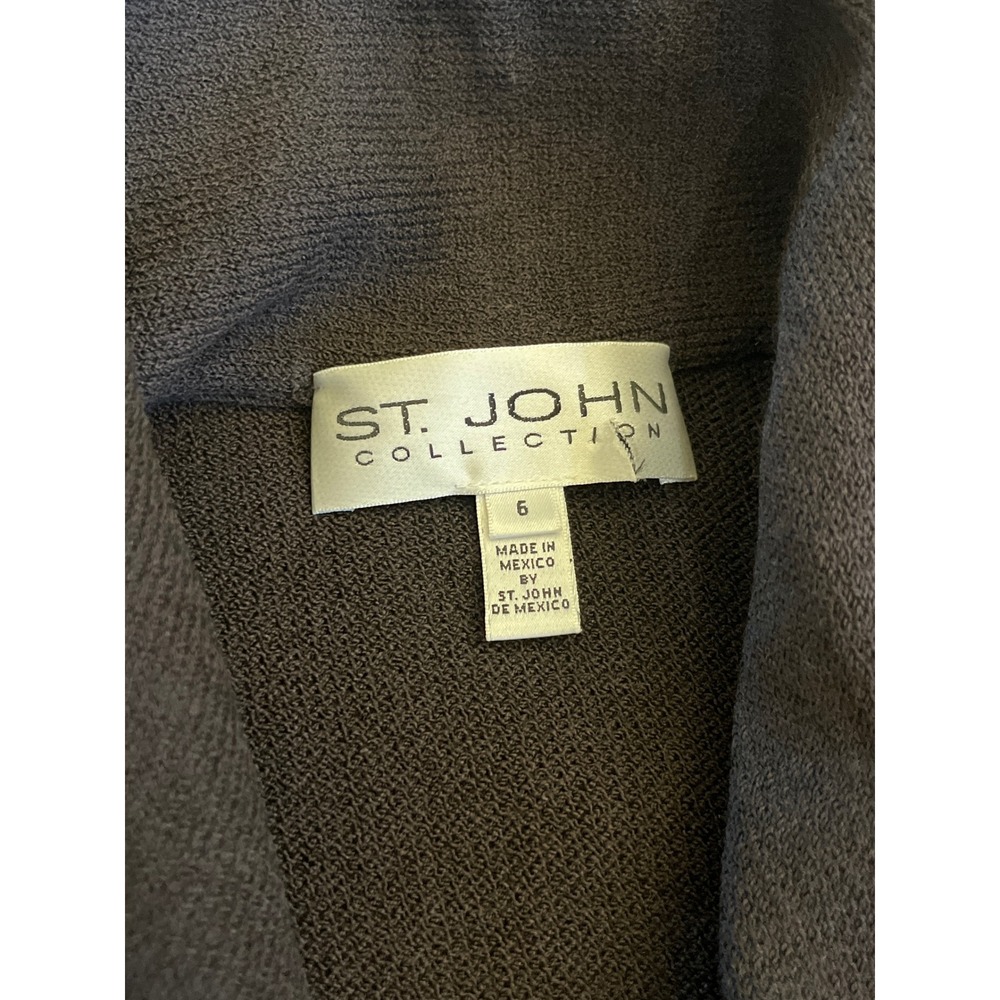 St. John Collection Kelly Coat Sweater Cardigan Ruffle Trim Long Tie Closure 6